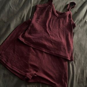 Burgundy Waffle Knit Tank and Shorts Set
